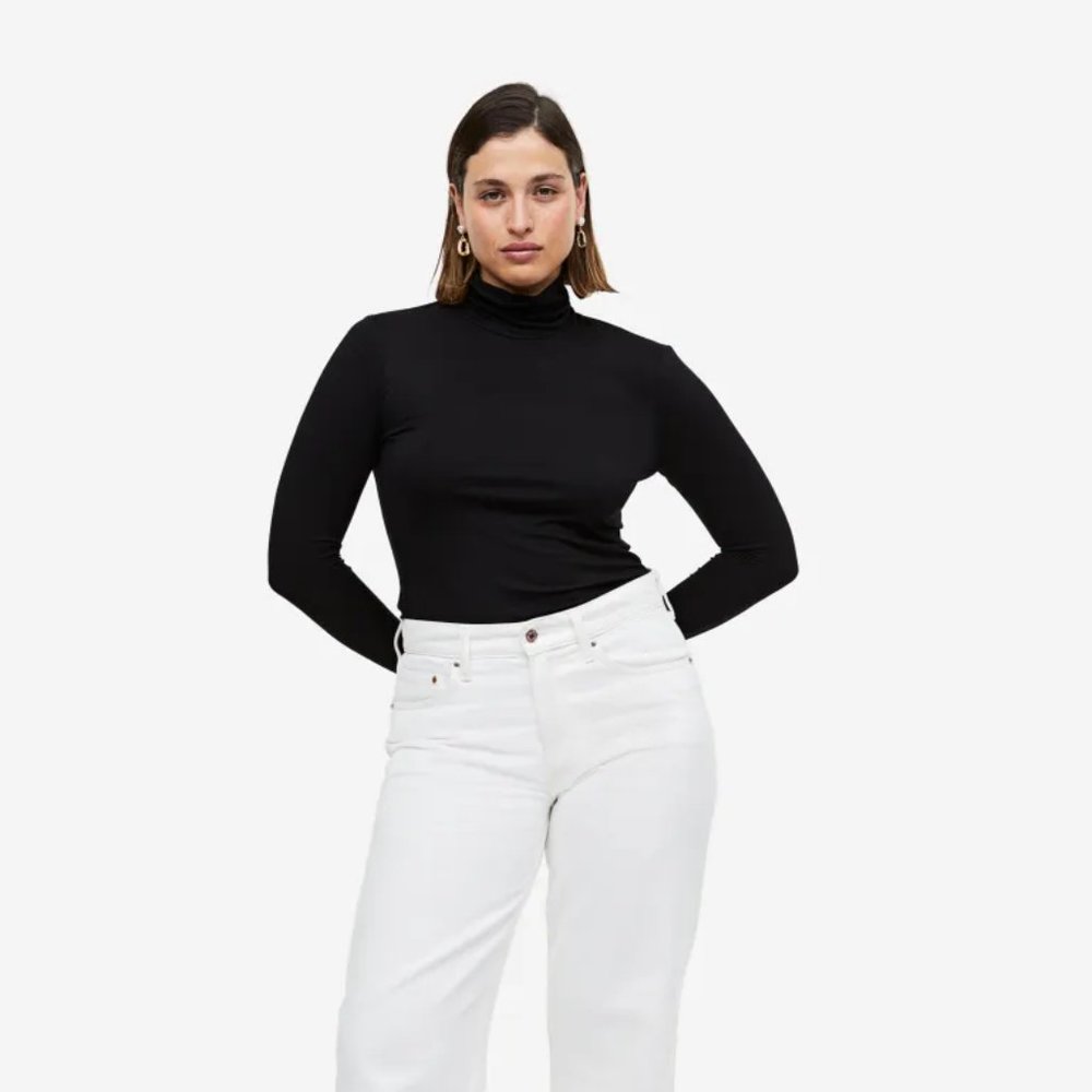 H&M Black Turtleneck Top/NWT/Large - Picture 2 of 13
